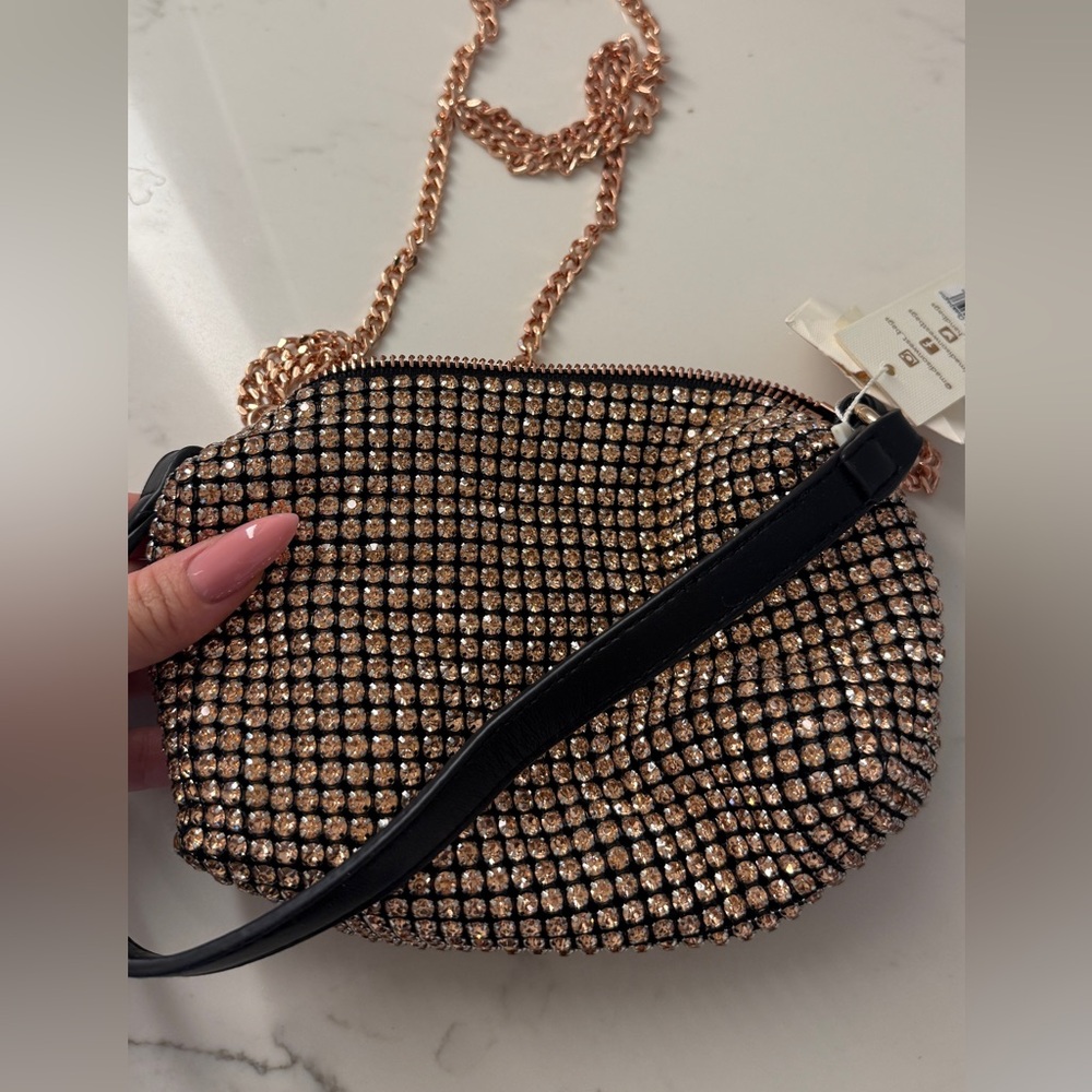 Madison West Black and Gold Crystal Clutch